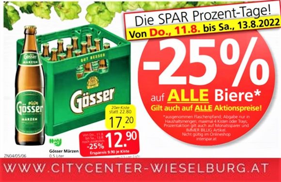 Bier-Aktion bei Spar Moser: Minus 25 %