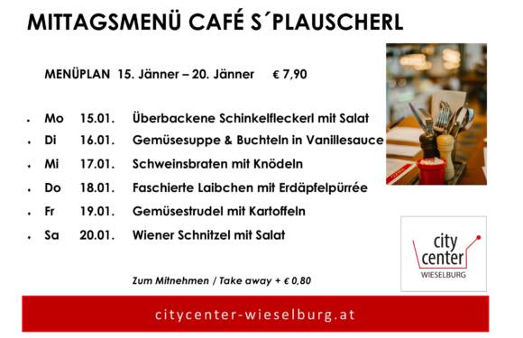 Menüplan Café s`Plauscherl