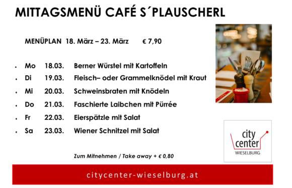 Menüplan Café s`Plauscherll
