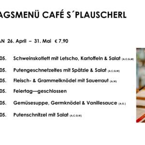 Menüplan Café s`Plauscherl