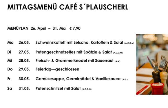 Menüplan Café s`Plauscherl