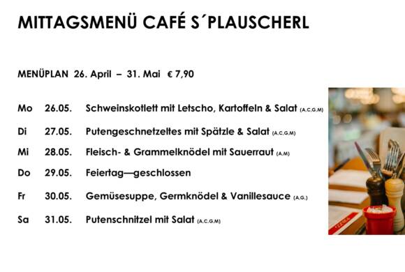 Menüplan Café s`Plauscherl