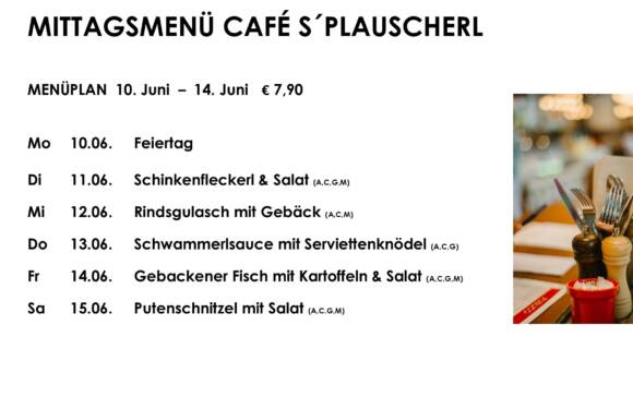 Menüplan Café s`Plauscherl