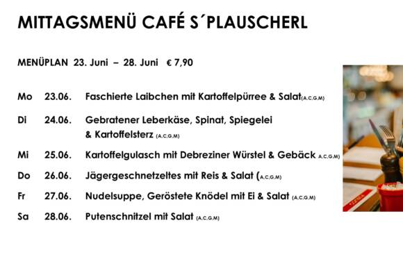 Menüplan Café s`Plauscherl