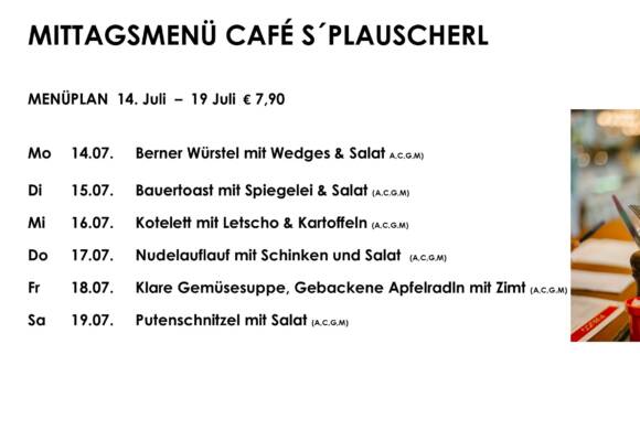Menüplan Café s`Plauscherl