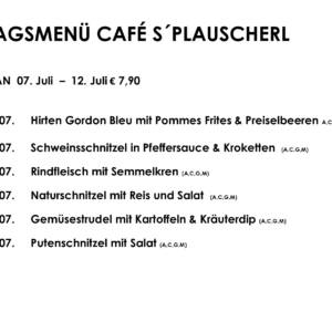 Menüplan Cafe s`Plauscherl