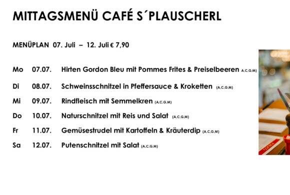 Menüplan Cafe s`Plauscherl