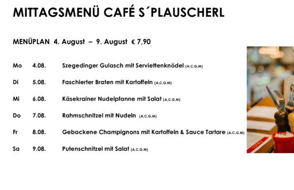 Menüplan Café s`Plauscherl