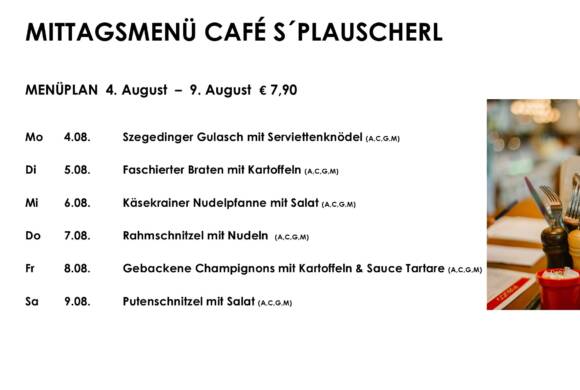 Menüplan Café s`Plauscherl