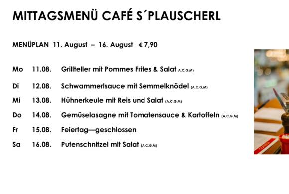 Menüplan Café s`Plauscherl