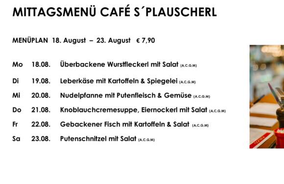 Menüplan Café s`Plauscherl