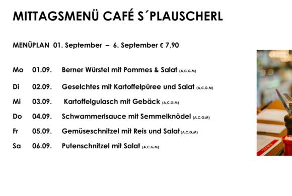 Menüplan Café s`Plauscherl