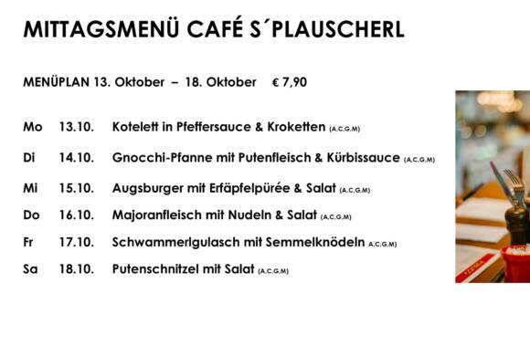 Menüplan Café s`Plauscherl