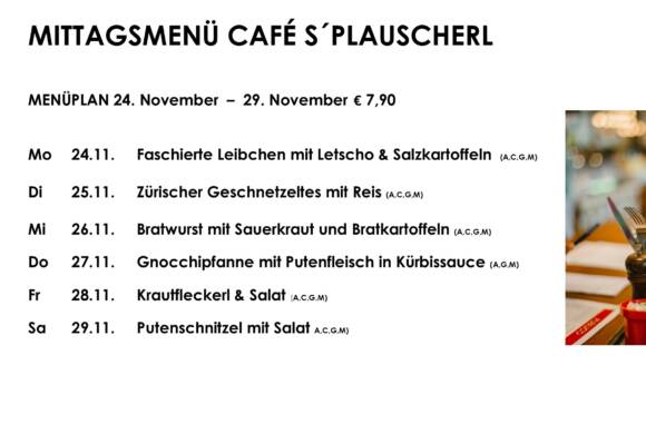 Menüplan Café s`Plauscherl
