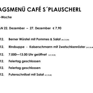 Menüplan Café s`Plauscherl