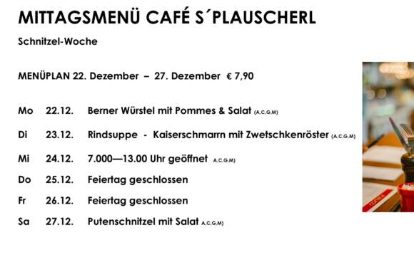 Menüplan Café s`Plauscherl