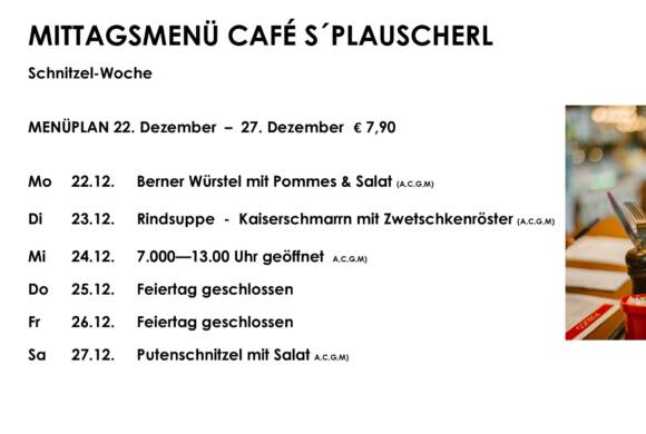 Menüplan Café s`Plauscherl