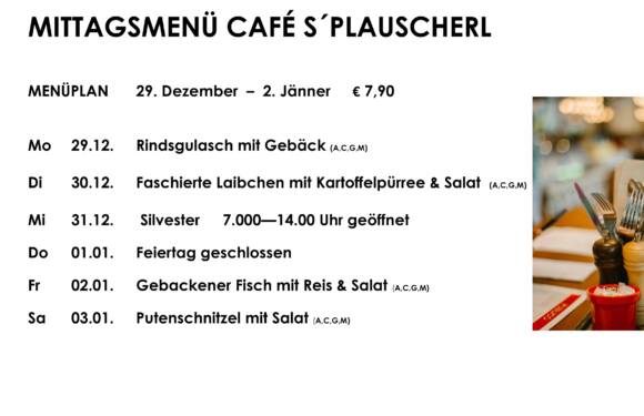Menüplan Café s`Plauscherl