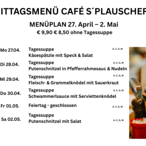 Menüplan Café s`Plauscherl