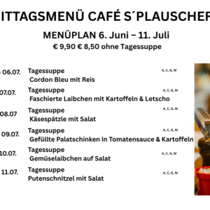 Menüplan Café s`Plauscherl