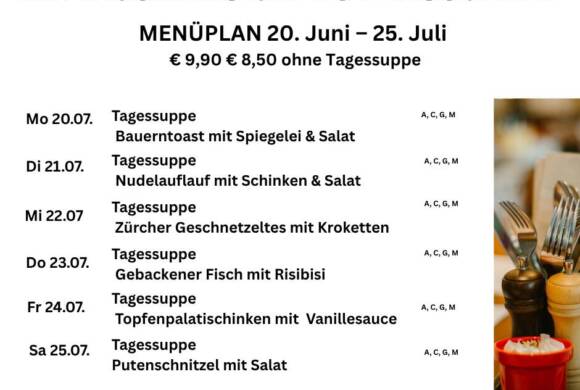Menüplan Café s`Plauscherl
