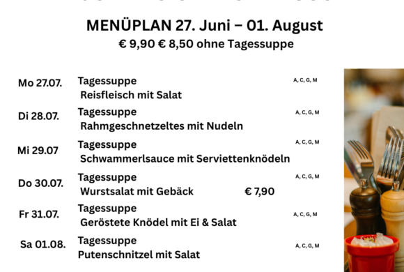 Menüplan Café s`Plauscherl